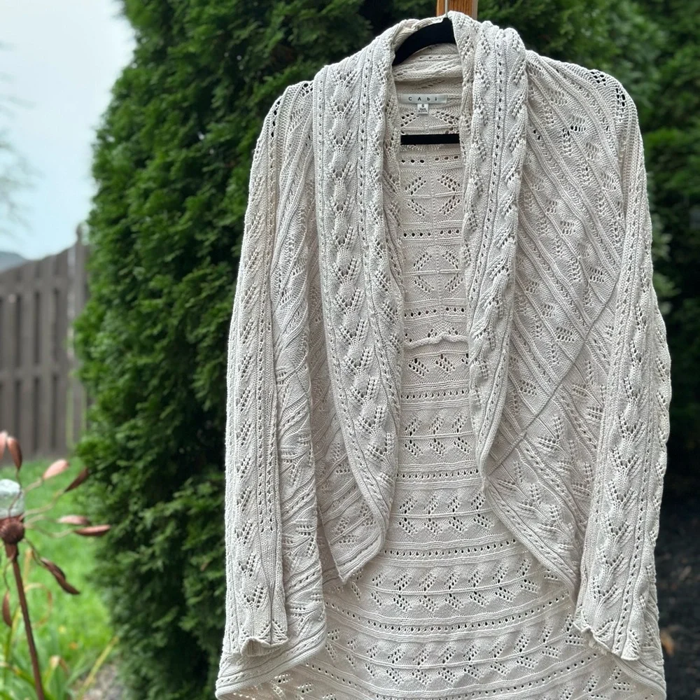 CAbi Cable Knit Cotton Cream Sweater - Picture 5 of 11